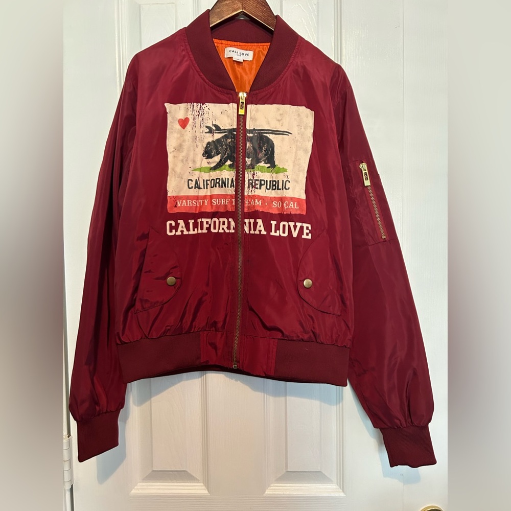 Red California Flag Bomber Jacket